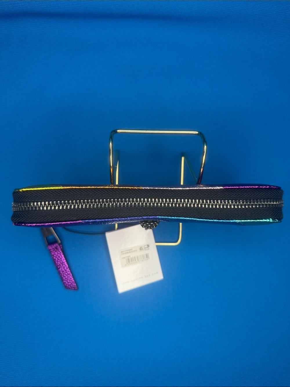NWT NEW KURT GEIGER LONDON METALLIC MULTI-COLOR STRIPE LEATHER ZIP AROUND WALLET - Picture 5 of 17